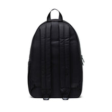 Load image into Gallery viewer, Back view of the black backpack with hounds tooth pattern.
