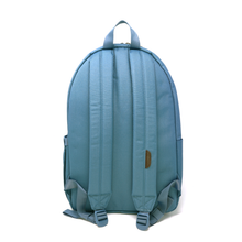 Load image into Gallery viewer, Back panel view of the steel blue settlement backpack. 
