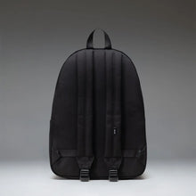 Load image into Gallery viewer, Back panel view of the black backpack. 
