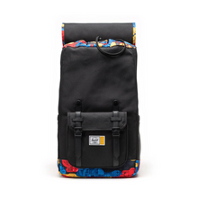 Load image into Gallery viewer, Front panel view of the backpack with the closing flap pulled back.

