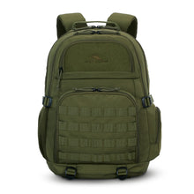 Load image into Gallery viewer, Front panel view of the moss green backpack. 
