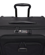 Load image into Gallery viewer, Angled close up to the top of the suitcase. it shoes a grab handle, and a TSA approved three-digit combination lock. 
