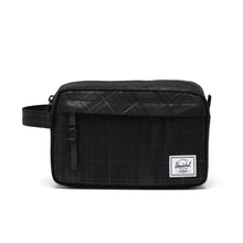 Load image into Gallery viewer, Front panel view of the Plaid Embossed black travel kit bag.
