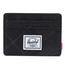 Load image into Gallery viewer, Front view of the Charlie card holder in plaid embossed black.
