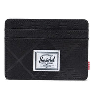 Front view of the Charlie card holder in plaid embossed black.