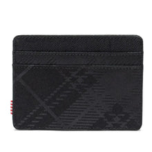 Load image into Gallery viewer, Back view of the card holder in plaid embossed black.
