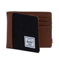 Front panel view of the Hank wallet in tan and black. 