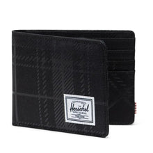 Load image into Gallery viewer, Front view of the Roy Wallet in Plaid Embossed black.
