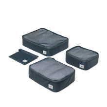 Load image into Gallery viewer, Three Orion Blue packing cubes and a pouch on a white background.
