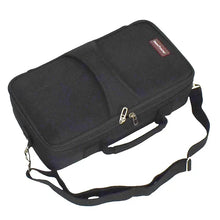 Load image into Gallery viewer, Angled top view of the two-bottle wine carrier. 
