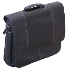 Load image into Gallery viewer, Angled front panel view of the brown leather briefcase. 
