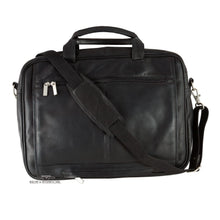 Load image into Gallery viewer, Front view of the black leather briefcase. 
