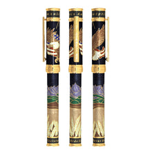 Load image into Gallery viewer, Full view of the rollerball pen America the Beautiful in Onyx with gold vermeil
