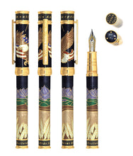 Load image into Gallery viewer, Full front view of the America The Beautiful Fountain Pen in Onyx with gold vermeil
