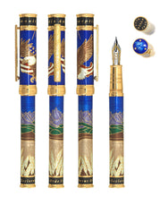 Load image into Gallery viewer, Full front view of theAmerica The Beautiful Fountain Pen in Sapphire Blue with gold vermeil
