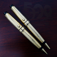 Load image into Gallery viewer, Front view of the pencil and ballpoint pen. Placed on top of the wooden presentation box.
