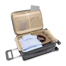 Load image into Gallery viewer, Briggs &amp; Riley Baseline Essential Carry-On Spinner - Limited Steel Gray

Interior packing views. Lid suiter compartment and main packing compartment

Height	Width	Depth	Weight
US	22 in.	14 in.	9 in.	10 lbs.
EU	55.9 cm	35.6 cm	22.9 cm	4.6 kg
