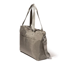 Load image into Gallery viewer, Angled view of the sterling silver (gray) bag on a white background.
