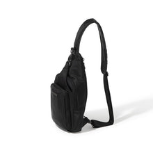 Load image into Gallery viewer, Angled view of the black bag on a white background. 
