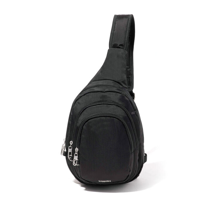 Front view of the Black bag on a white background. 