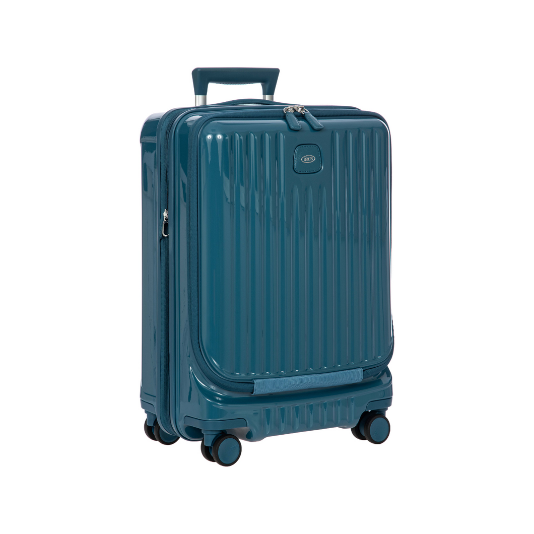 Angled front view of the suitcase on a white background. 