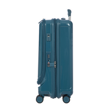 Load image into Gallery viewer, Side view of the suitcase on a white background. This side features a USB port, and the 3-number combination lock.

