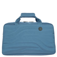 Load image into Gallery viewer, Front view of the grey-blue duffle bag on a white background. A small Brigs logo is set on the top right. 
