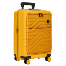 Load image into Gallery viewer, Front angled view of the mango-yellow carry-on suitcase on a white background.
