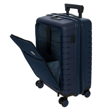 Load image into Gallery viewer, Angled view of the suitcase with the front pocket opened. Set on a white background. 
