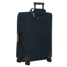 Load image into Gallery viewer, Angled back view of the suitcase on a white background. The telescopic handle can be hidden within a zippered compartment when fully pushed down.
