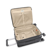 Load image into Gallery viewer, The suitcase laid down with the main compartment opened.
