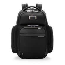 Load image into Gallery viewer, Front panel view of the black backpack on a white background. 
