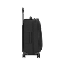 Load image into Gallery viewer, Animated side panel view of the black suitcase showing the expandable feature zipped and unzipped. 
