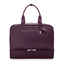 Load image into Gallery viewer, Front panel view of the purple zipper-closing weekender tote bag.
