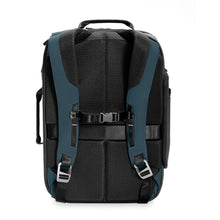 Load image into Gallery viewer, Back panel view of the ocean blue backpack duffle bag. 
