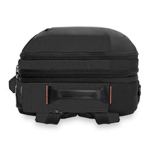 Load image into Gallery viewer, Top view of the black backpack. 

