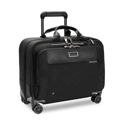 Front angled view of the spinner briefcase. 