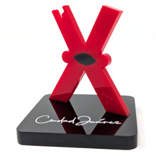 Load image into Gallery viewer, Red &#39;X&#39; Letter figure on a thin and sleek black stand. The text &#39;Ciudad Juarez&#39; is printed in a white font.
