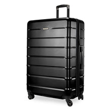 Load image into Gallery viewer, Angled front view of the black hard shell suitcase. 
