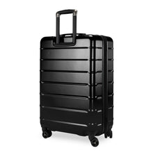Load image into Gallery viewer, Angled back panel view of the black hard shell suitcase. 
