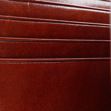 Load image into Gallery viewer, Sierra Italian Leather Billfold - Cognac - Leather Close Up
