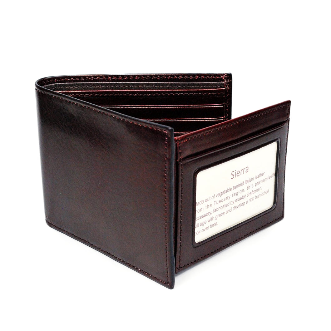 Sierra Italian Leather Billfold w/extra Page - Brown Open