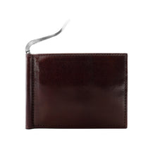 Load image into Gallery viewer, Sierra Italian Leather Money Clip Wallet - Brown - Front with Money Clip Raised
