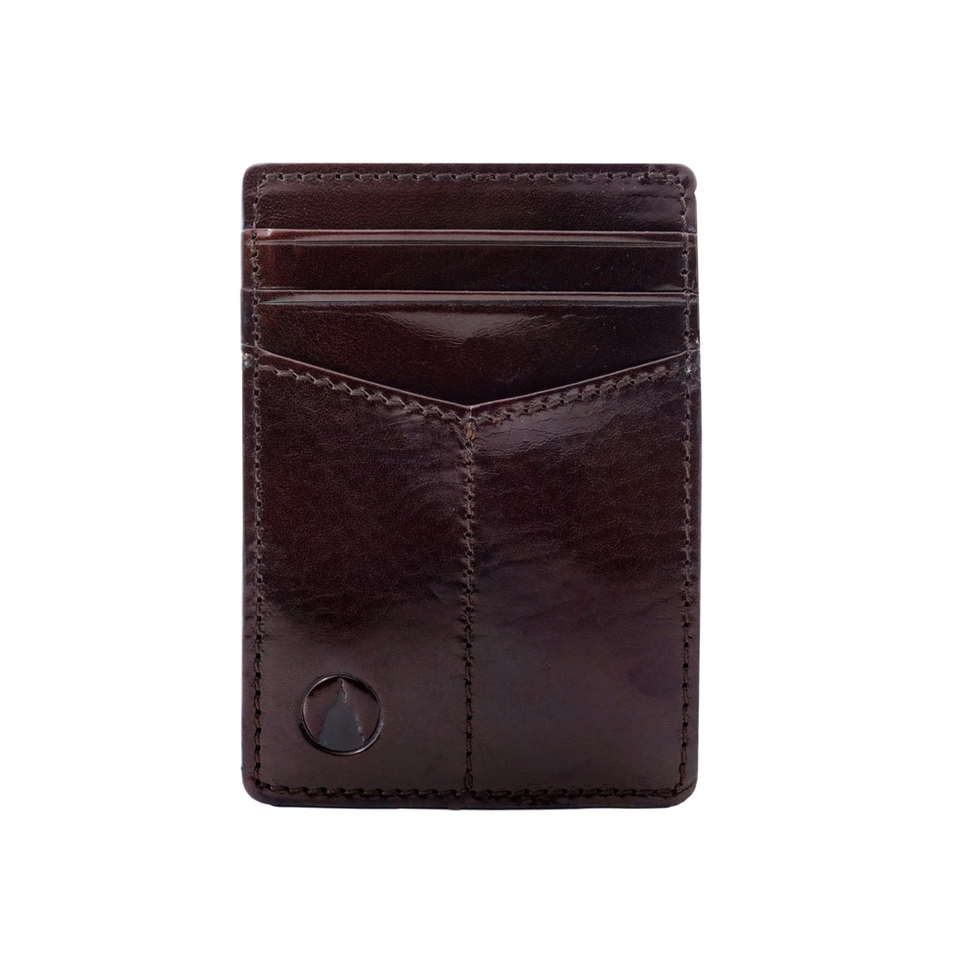 Sierra Italian Leather Money Clip Card Case - Brown - Front