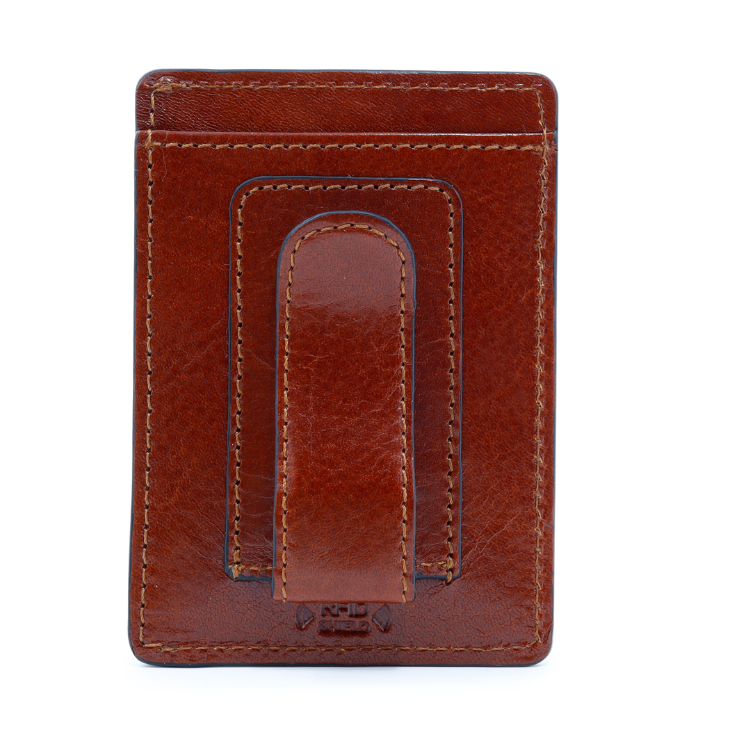 Sierra Italian Leather Money Clip Card Case - Cognac