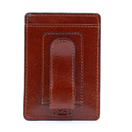 Sierra Italian Leather Money Clip Card Case - Cognac