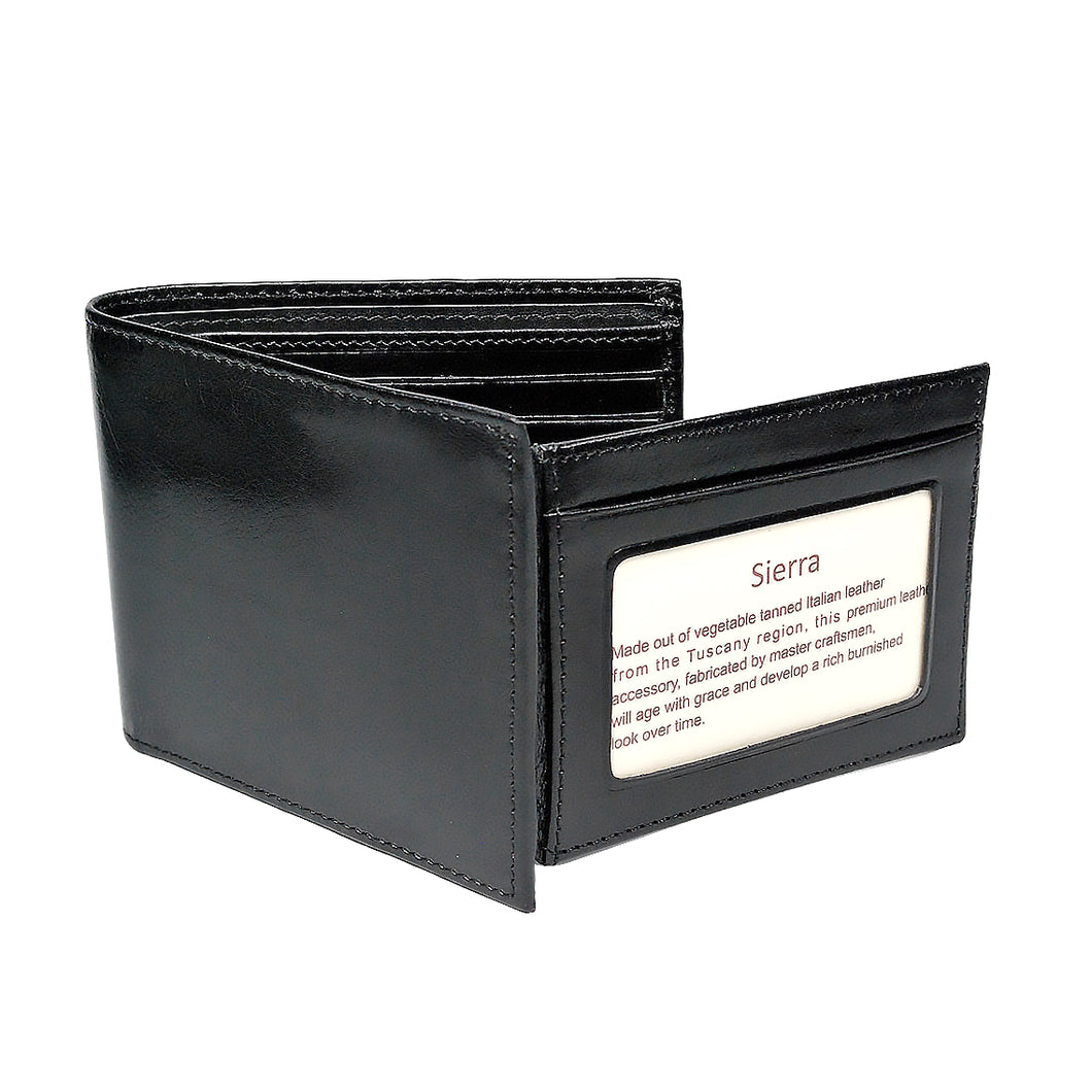 Sierra Italian Leather Billfold w/extra Page - Black