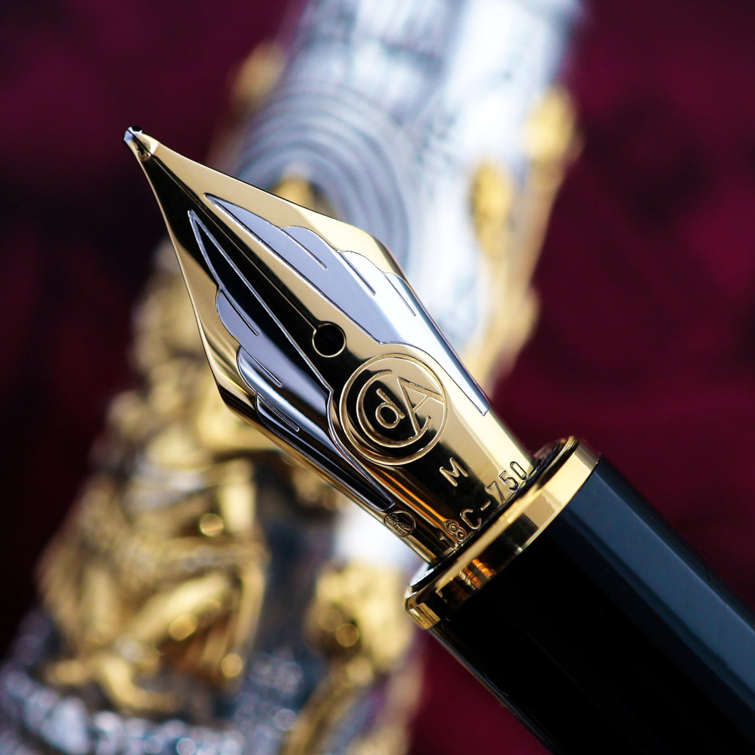 Caran d'Ache Limited Edition Ganesh Fountain Pen Nib Close Up (Medium, 18C-750 Gold Stamp)