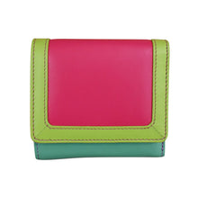Load image into Gallery viewer, Front view of the pink and green wallet. 
