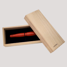 Load image into Gallery viewer, Orange red Tamenuri pen presented inside its original wooden gift box
